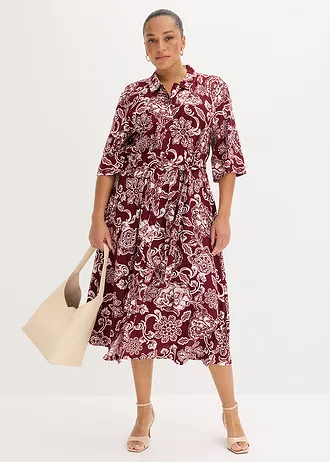 Robe-chemise en viscose fluide, Couleur: rouge rubis-rose clair floral