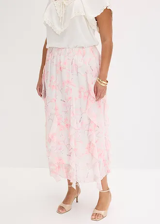 Maxi rok van licht chiffon, Kleur: wolwit gebloemd