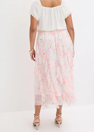 Maxi rok van licht chiffon, Kleur: wolwit gebloemd