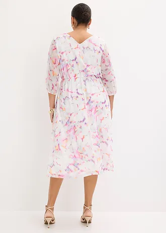 Jersey jurk van zacht mesh, Kleur: wolwit gebloemd