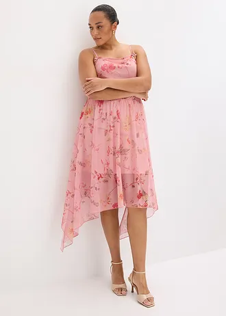 Rochie din jerse din mesh fin, culoare: roz cenușiu floral