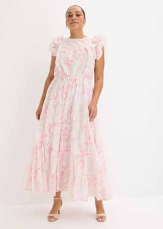 Robe longue 100% coton, Couleur: écru floral