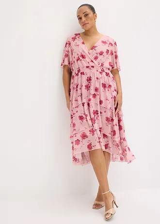 Robe midi en mesh doux, Couleur: rose cendré floral
