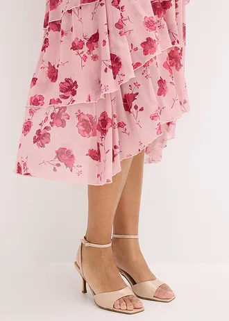 Robe midi en mesh doux, Couleur: rose cendré floral