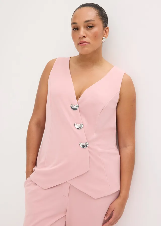Blazer sans manches avec boutons décoratifs, Couleur: rose cendré