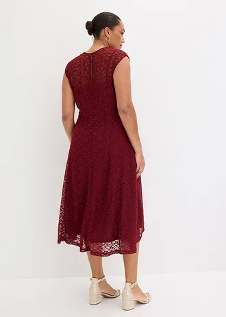 Rochie evazată din dantelă, culoare: roșu rubiniu