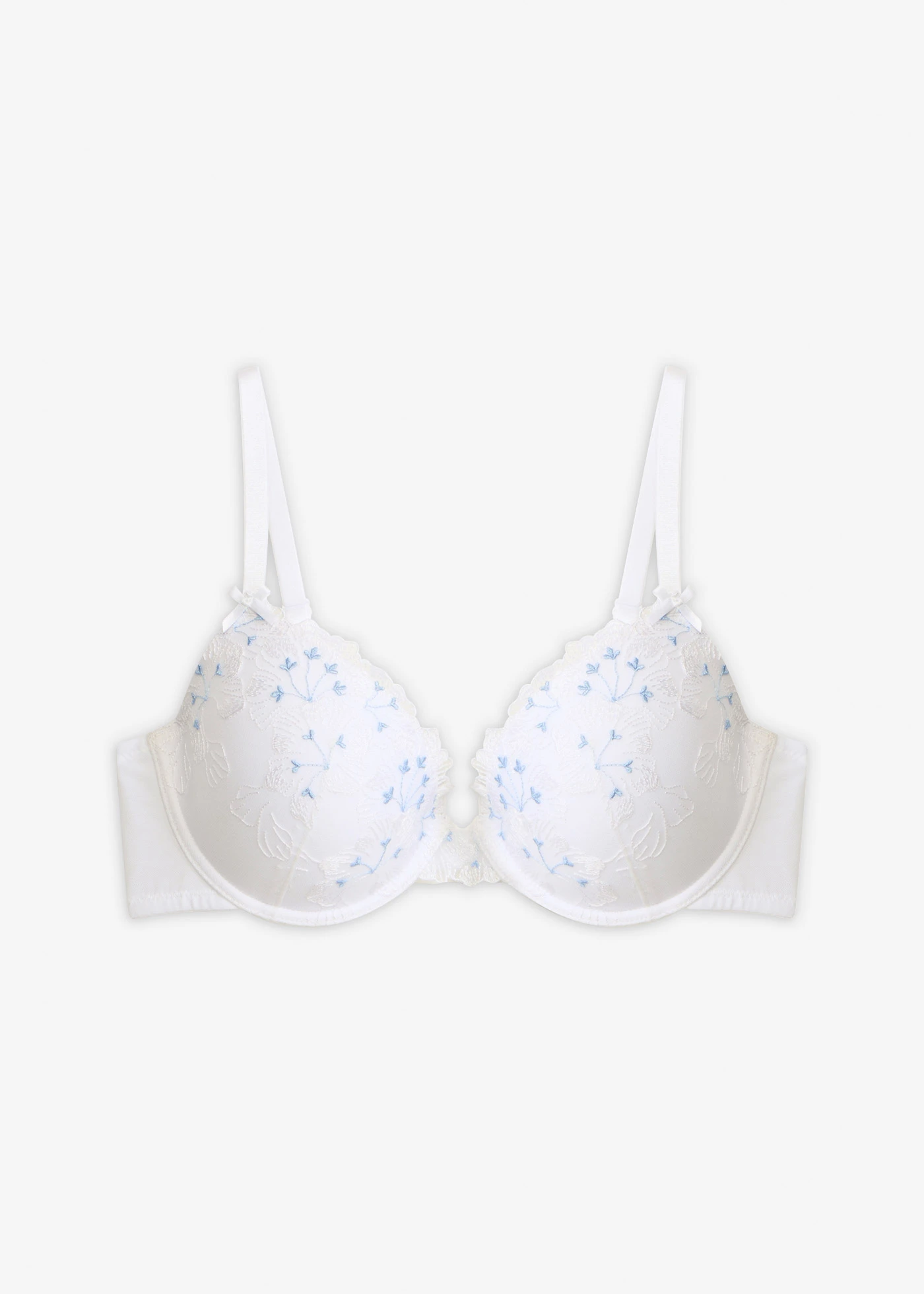 Soutien-gorge à coques et broderies • blanc + bleu clair • Boutique bonprix