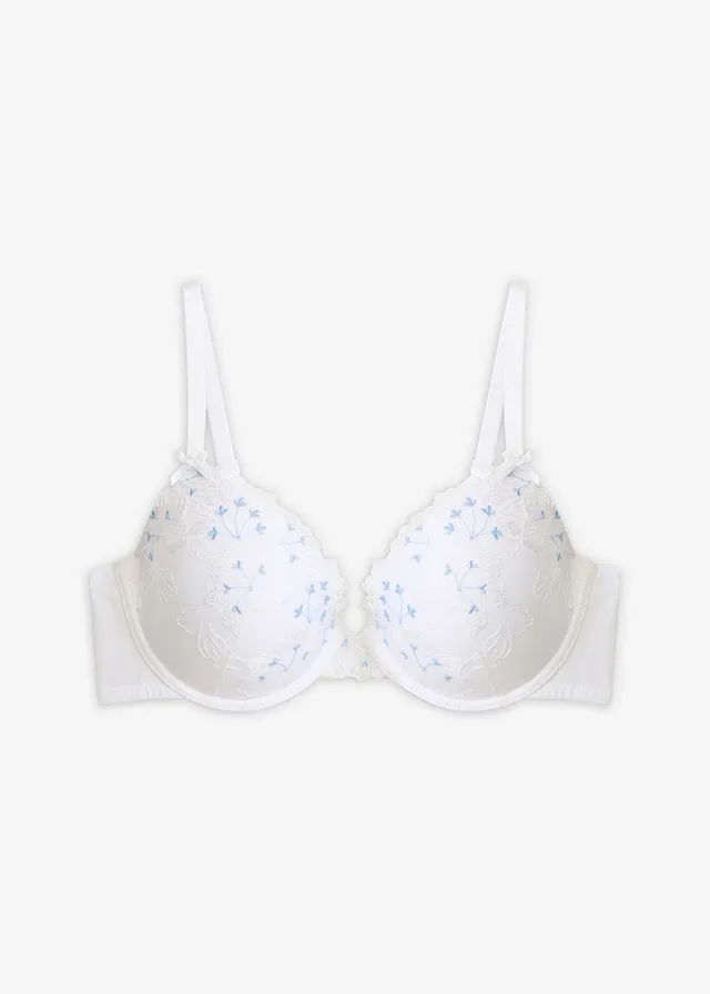 Soutien-gorge à coques et broderies • blanc + bleu clair • Boutique bonprix