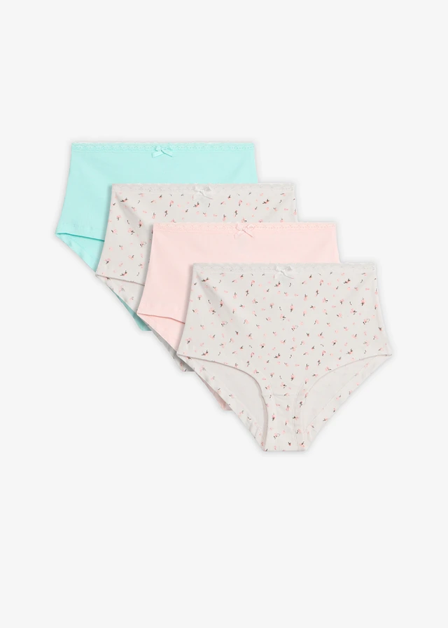 Lot de 4 culottes maxi douces en coton côtelé • écru imprimé + bleu aqua + rose clair • Boutique bonprix