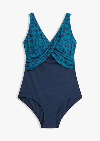 Maillot 1 pièce style croisé • bleu océan/bleu foncé léopard • Boutique bonprix