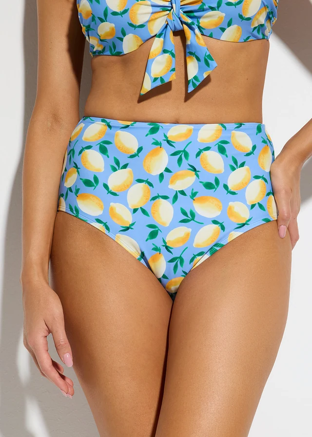 High waist bikinibroekje, Kleur: lichtblauw met print