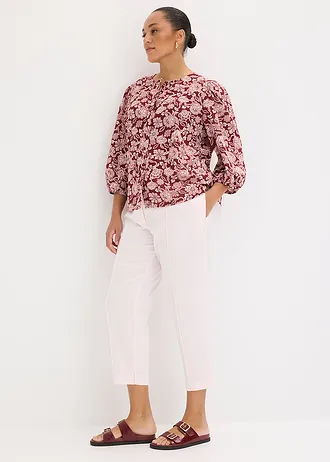 Blouse met pofmouwen, Kleur: robijnrood-lichtroze met print