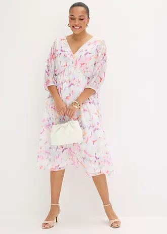 Jersey jurk van zacht mesh, Kleur: wolwit gebloemd