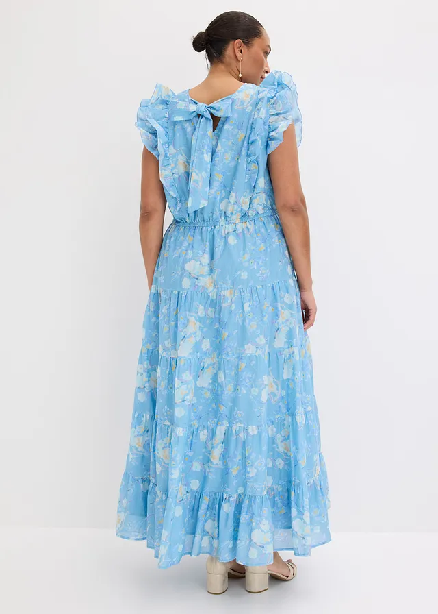 Maxi jurk van puur katoen, Kleur: poederblauw gebloemd