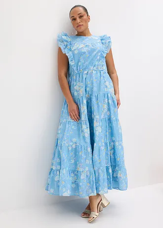 Maxi jurk van puur katoen, Kleur: poederblauw gebloemd