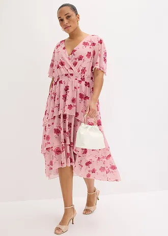 Robe midi en mesh doux, Couleur: rose cendré floral