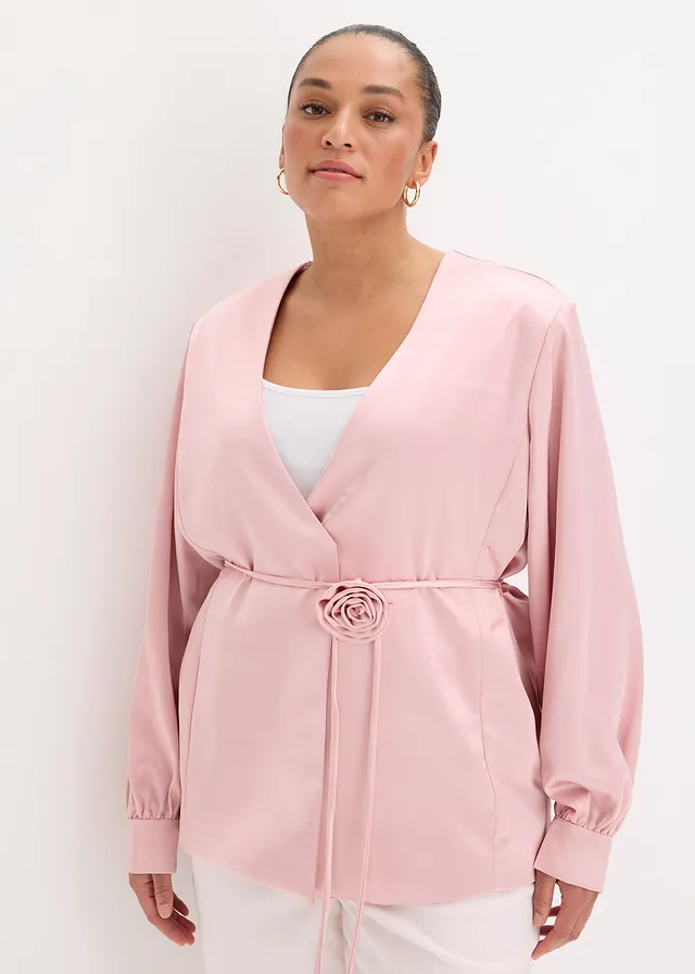 Blazer met decoratieve ceintuur, Kleur: asroze