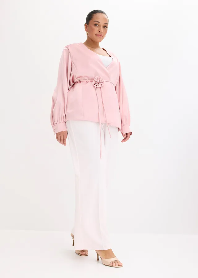 Blazer à ceinture décorative, Couleur: rose cendré