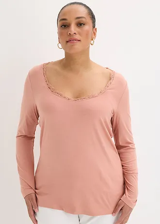 T-shirt manches longues doux, Couleur: marron poudré