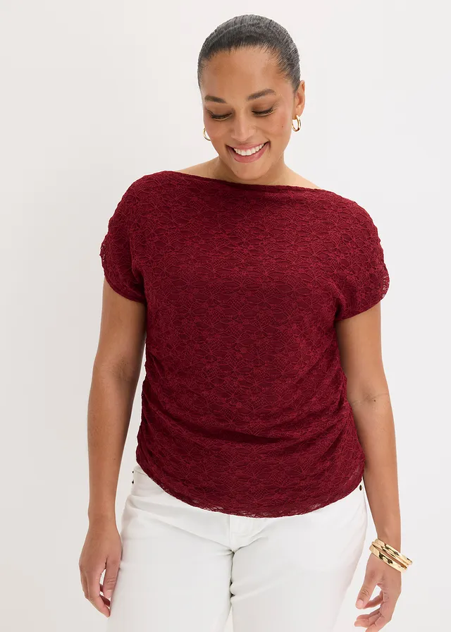 T-shirt à dentelle, Couleur: rouge rubis
