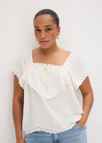 Blouse van lichte crêpe, Kleur: wolwit
