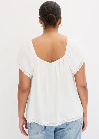 Blouse van lichte crêpe, Kleur: wolwit