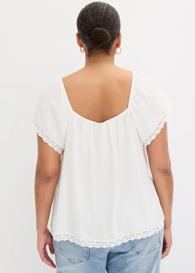 Top blouse en crêpe légère, Couleur: écru