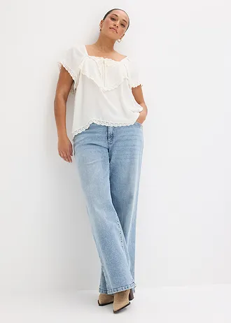 Blouse van lichte crêpe, Kleur: wolwit