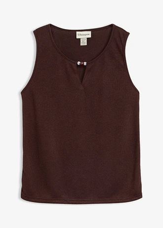 Top en maille à détail perle, Couleur: marron foncé