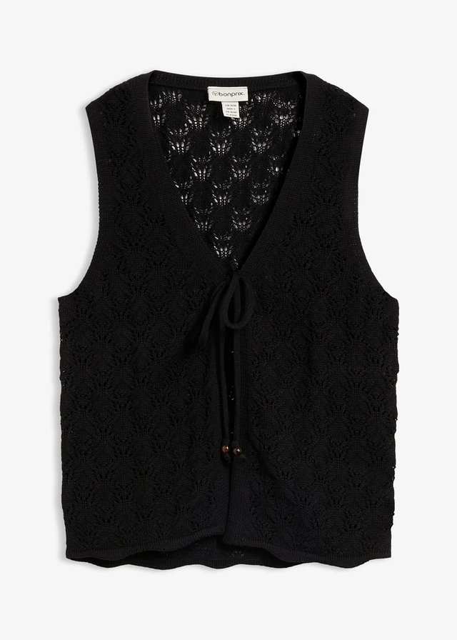 Gebreid ajour vest • zwart • bonprix online shop
