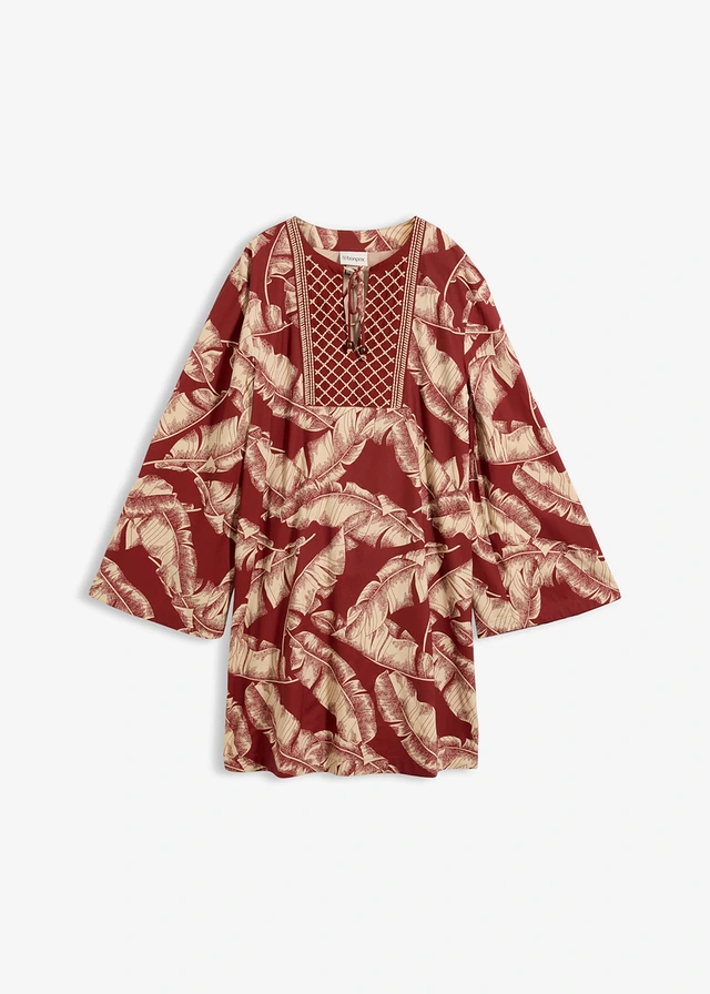 Robe-tunique fluide • rouge désert-sable clair imprimé • Boutique bonprix