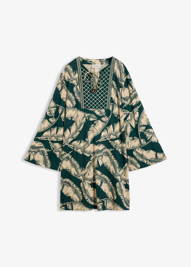 Rochie-tunică din material fluid cu viscoză • verde profund-bej nisipiu mat cu imprimeu • magazin bonprix