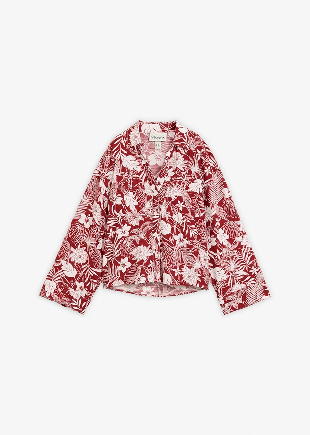 Resort blouse van een viscose-mix, Kleur: woestijnrood-wolwit gedessineerd