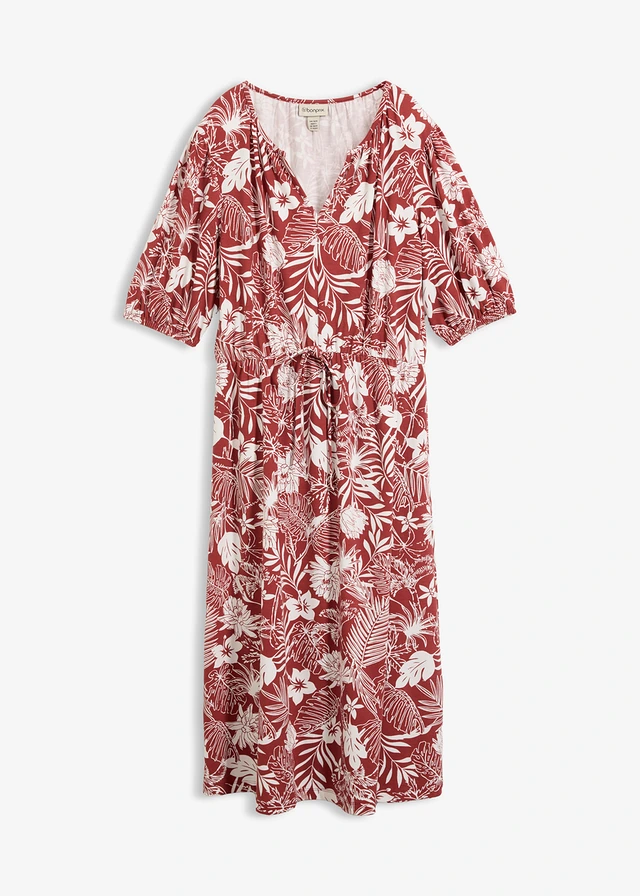 Sukienka z dżerseju z miękkiej mieszanki wiskozy • czerwony pustynny-biel wełny z nadrukiem • sklep bonprix