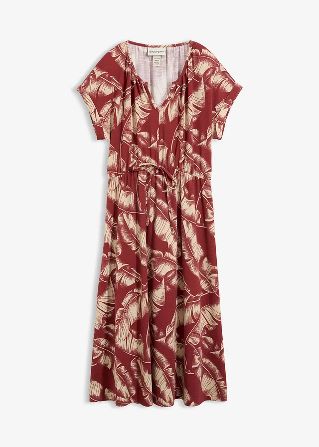 Robe en jersey fluide • rouge désert-sable clair imprimé • Boutique bonprix