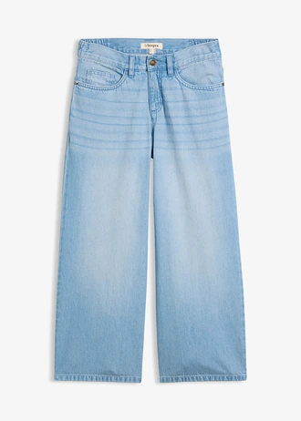 Wide Leg farmer, Mid Waist, kényelmes derékpánttal, szín: világoskék denim, használt hatású