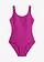Jednodílné plavky s vysokým výstřihem na zádech, barva: fialovorůžová