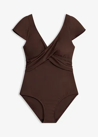Licht corrigerend badpak in wikkellook • donkerbruin • bonprix online shop