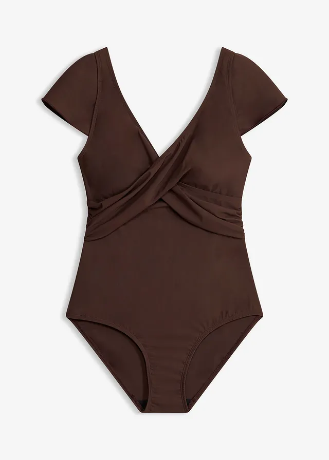 Maillot 1 pièce sculptant style croisé, maintien léger • marron foncé • Boutique bonprix