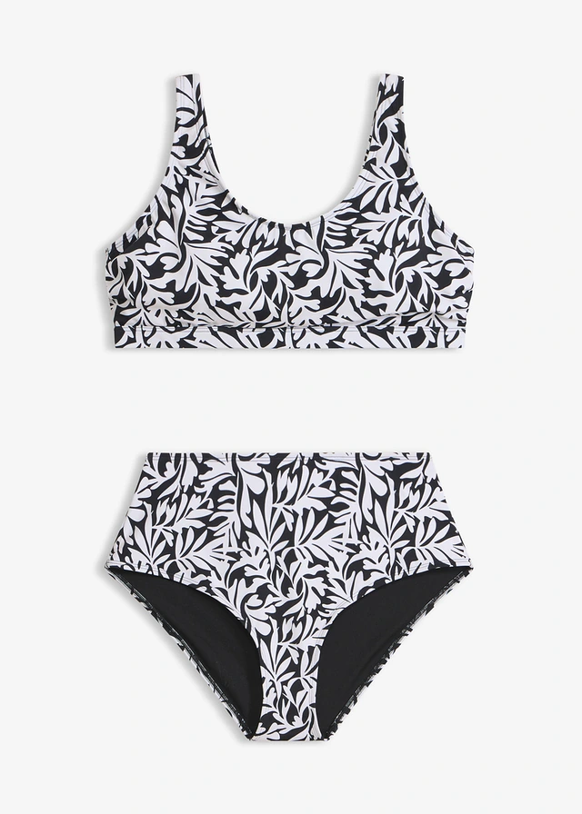 Bikini brassière (ens. 2 pces) • noir-blanc floral • Boutique bonprix