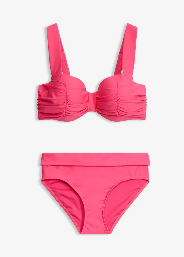 Bikini z biustonoszem o kroju balkonetki z wyściełanymi ramiączkami (komplet 2 cz.) • różowy • sklep bonprix