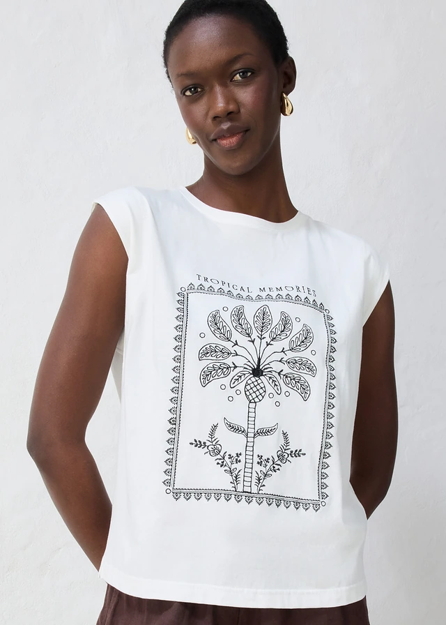 T-shirt coton et soie, Couleur: écru/noir