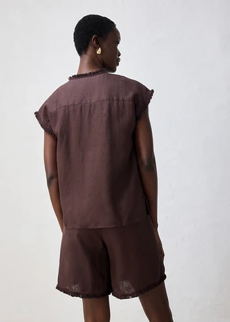 Chemisier 100% lin, Couleur: marron foncé
