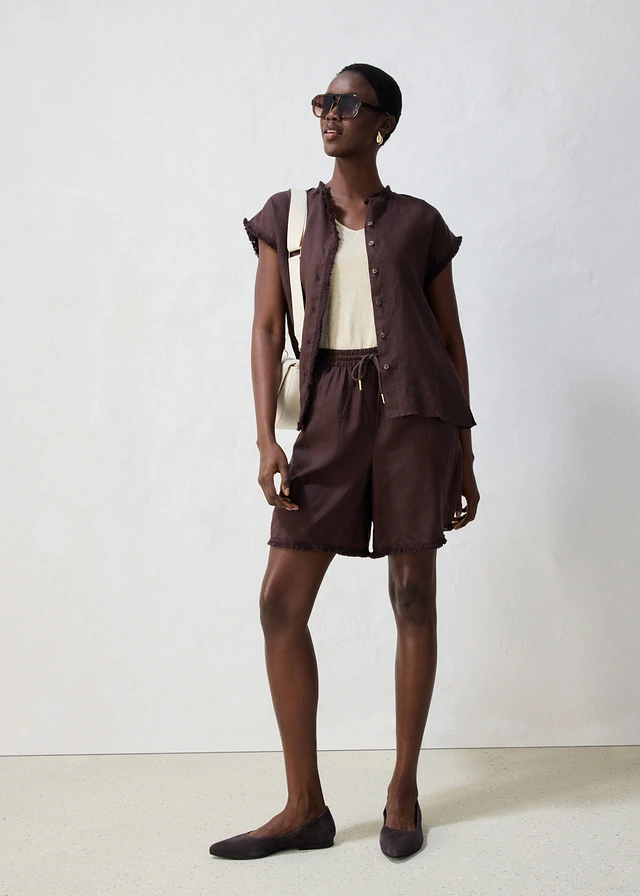 Bermuda 100% lin marron foncé
