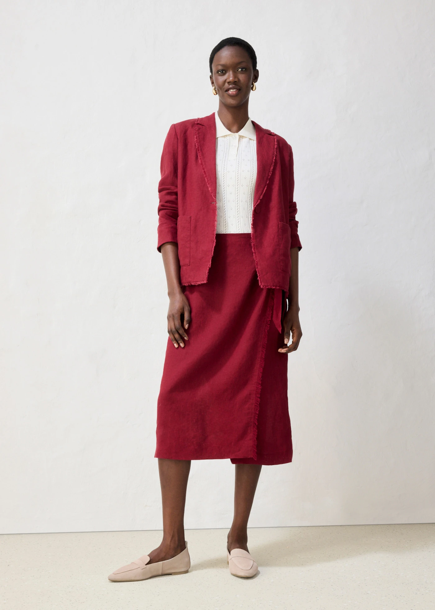 Linnen midi rok • robijnrood • bonprix online shop