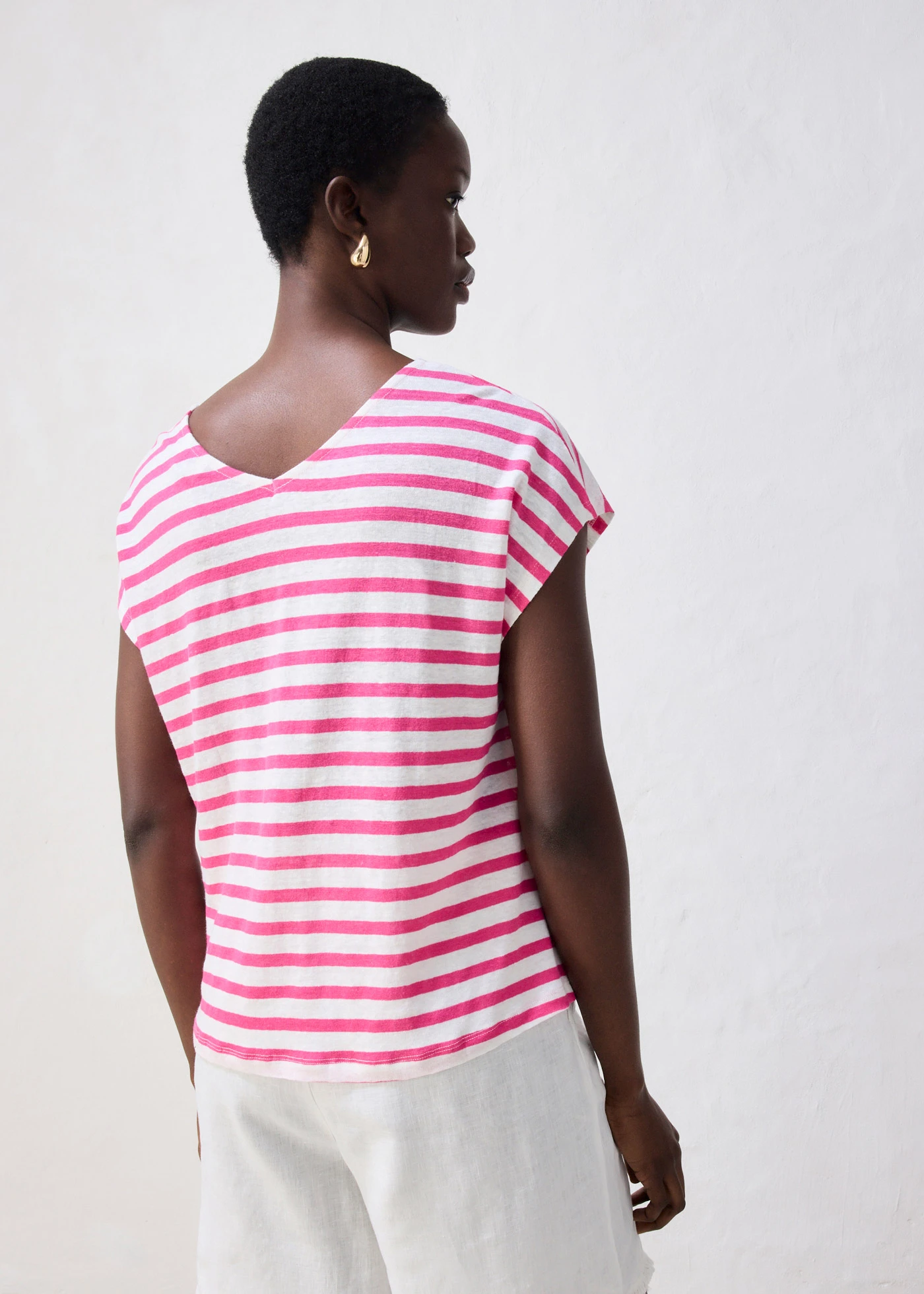 T-shirt 100% lin à manches chauve-souris • fuchsia-blanc rayé • Boutique bonprix