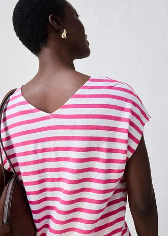 T-shirt 100% lin à manches chauve-souris • fuchsia-blanc rayé • Boutique bonprix