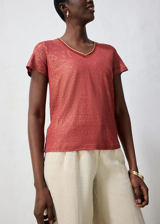 Shirt van linnen met lurex • woestijnrood-goudkleur • bonprix online shop