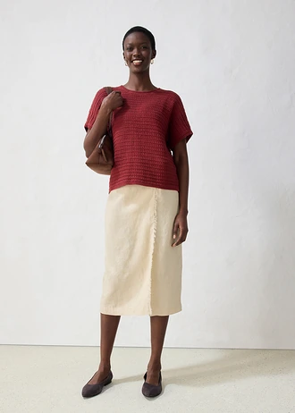 Pull ajouré en coton et lin, Couleur: rouge désert