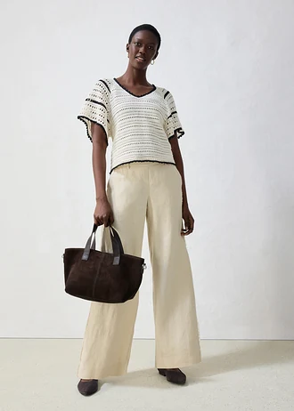Ažurový svetr s podílem lnu • perlově bílo-černá • bonprix obchod